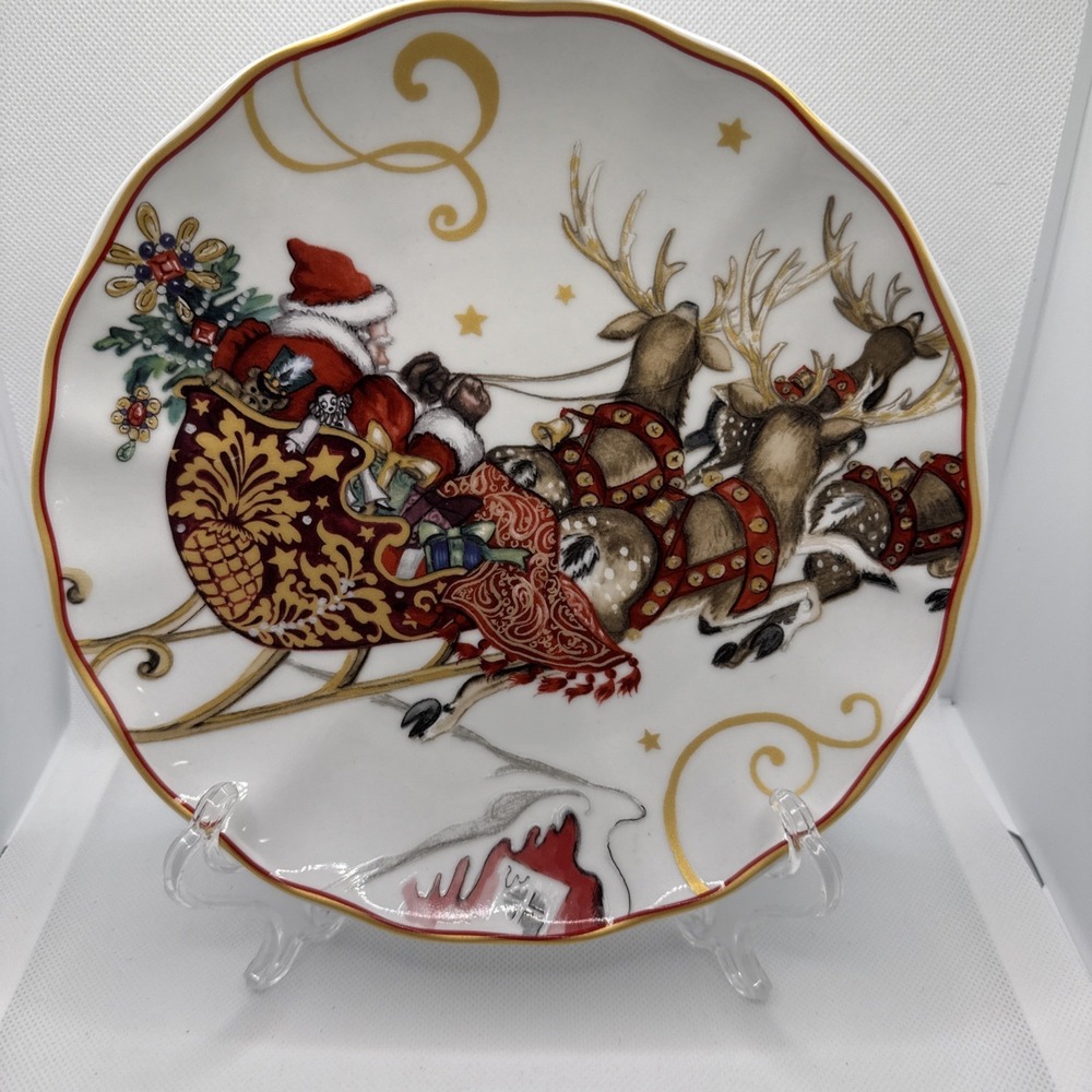 Williams Sonoma 'Twas The‎ Night Before Christmas Santa Sleigh Salad 8" Plate - Picture 2 of 5